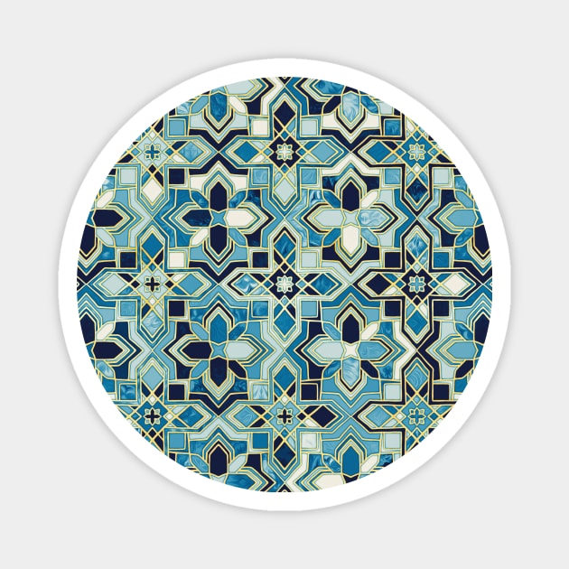 Moody Moroccan Blues Gilded Tile Patchwork Magnet by micklyn